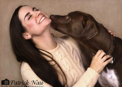 Woman and her Chocolate Lab pet dog