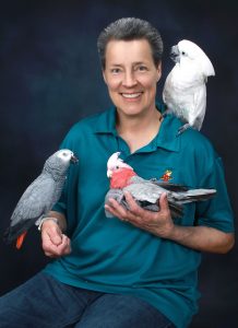 Lady and 3 Parrots